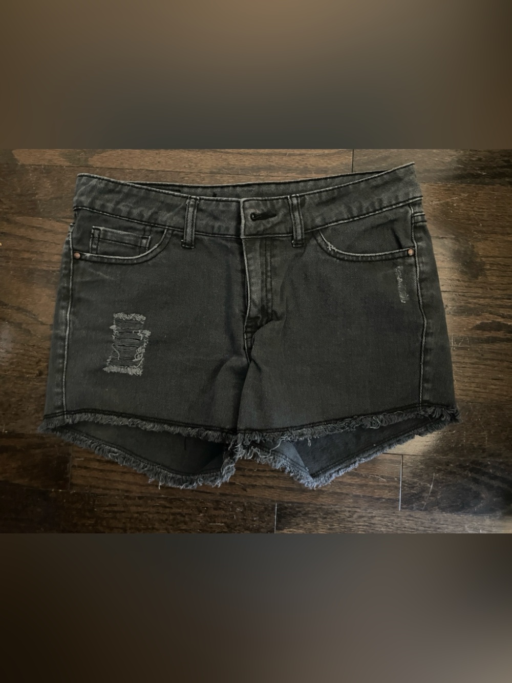 William Rast Black Distressed Low Rise Denim Cutoff Shorts Size 25